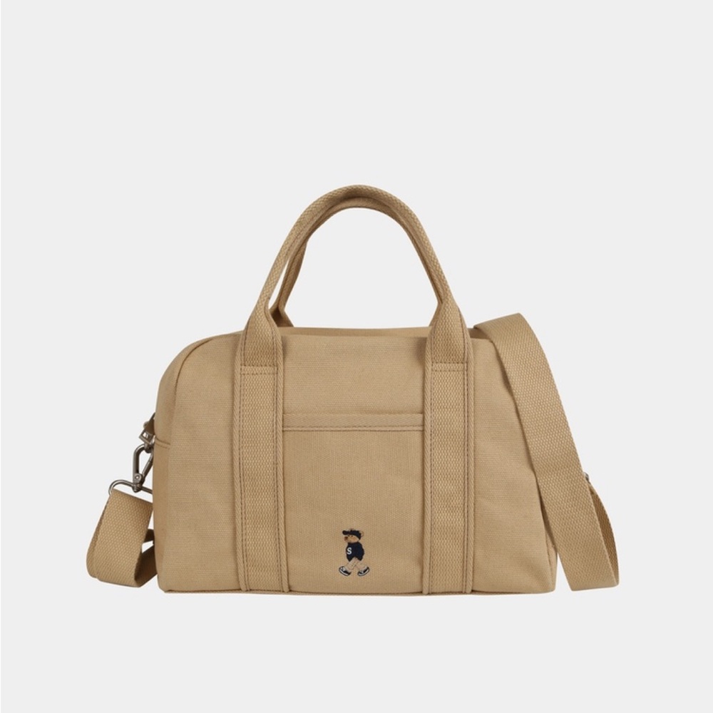 Shoopen Beige Canvas Purse Bowling bag Tote Crossbody Removable Strap Korean